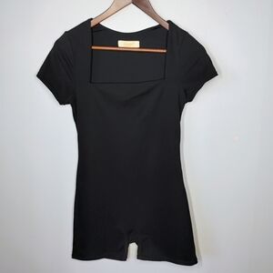 Qinsen Short Sleeve Bodycon‎ Romper Womens 8 Black Unitard Athletic Training Gym